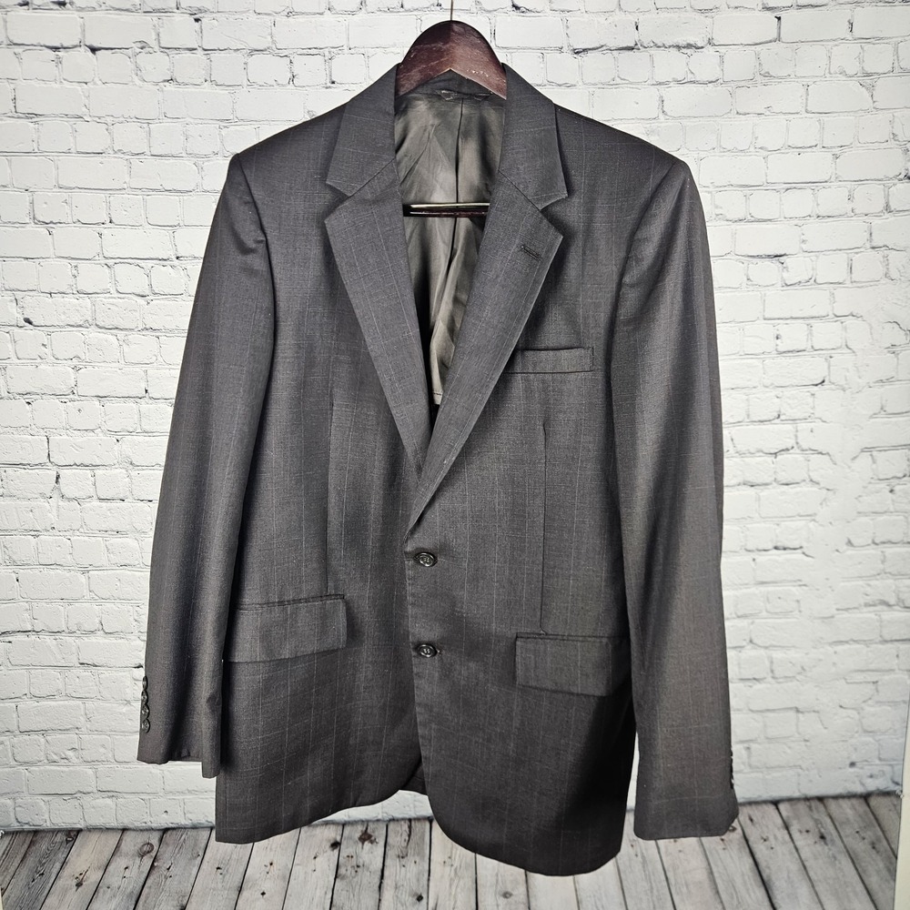 Vintage Hickey Freeman Wool Blazer Gray Windowpane Sport Coat Men 43R‎ USA